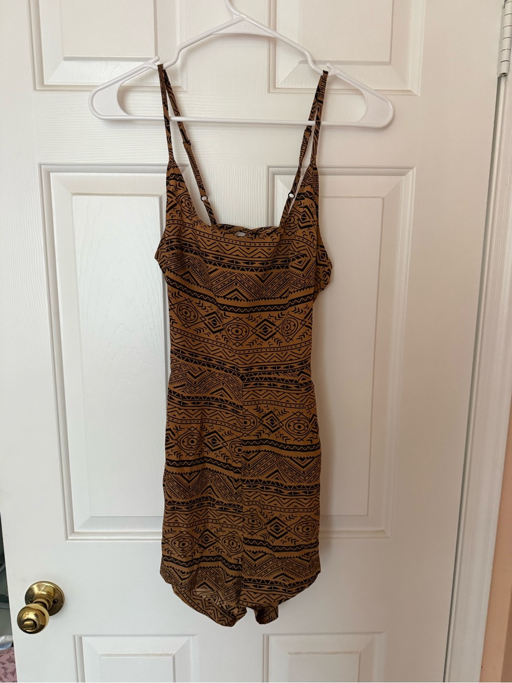 Cecico Brown Aztec-Print Mini Dress with Spaghetti Straps